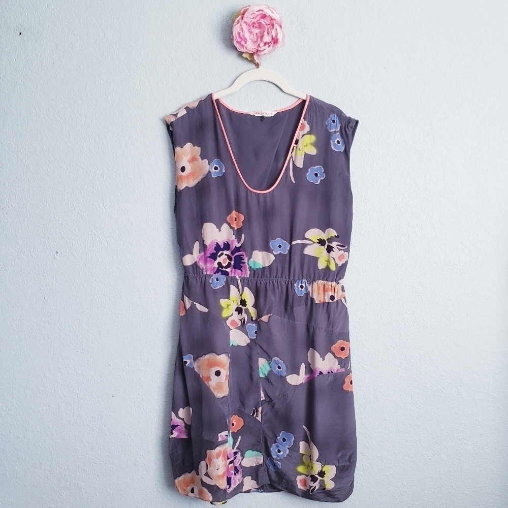 Rebecca Taylor Gray Floral Sleeveless Silk Dress